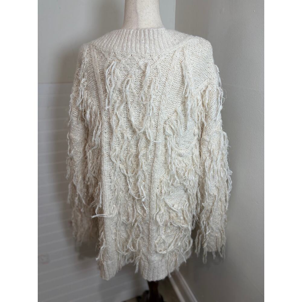 Anthropologie Fringed Pullover Sweater Oversized Ivory BOHO Shaggy Fringe Detail - Picture 5 of 13